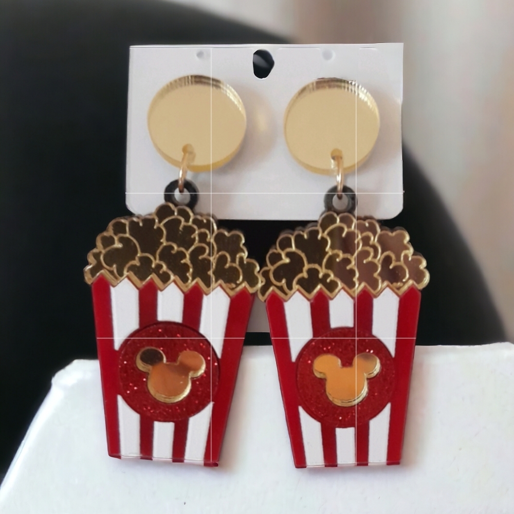 🍿Host Pick 4/28🍿 Mickey Inspired Popcorn Earrings 3.75" drop/lightweight NWOT